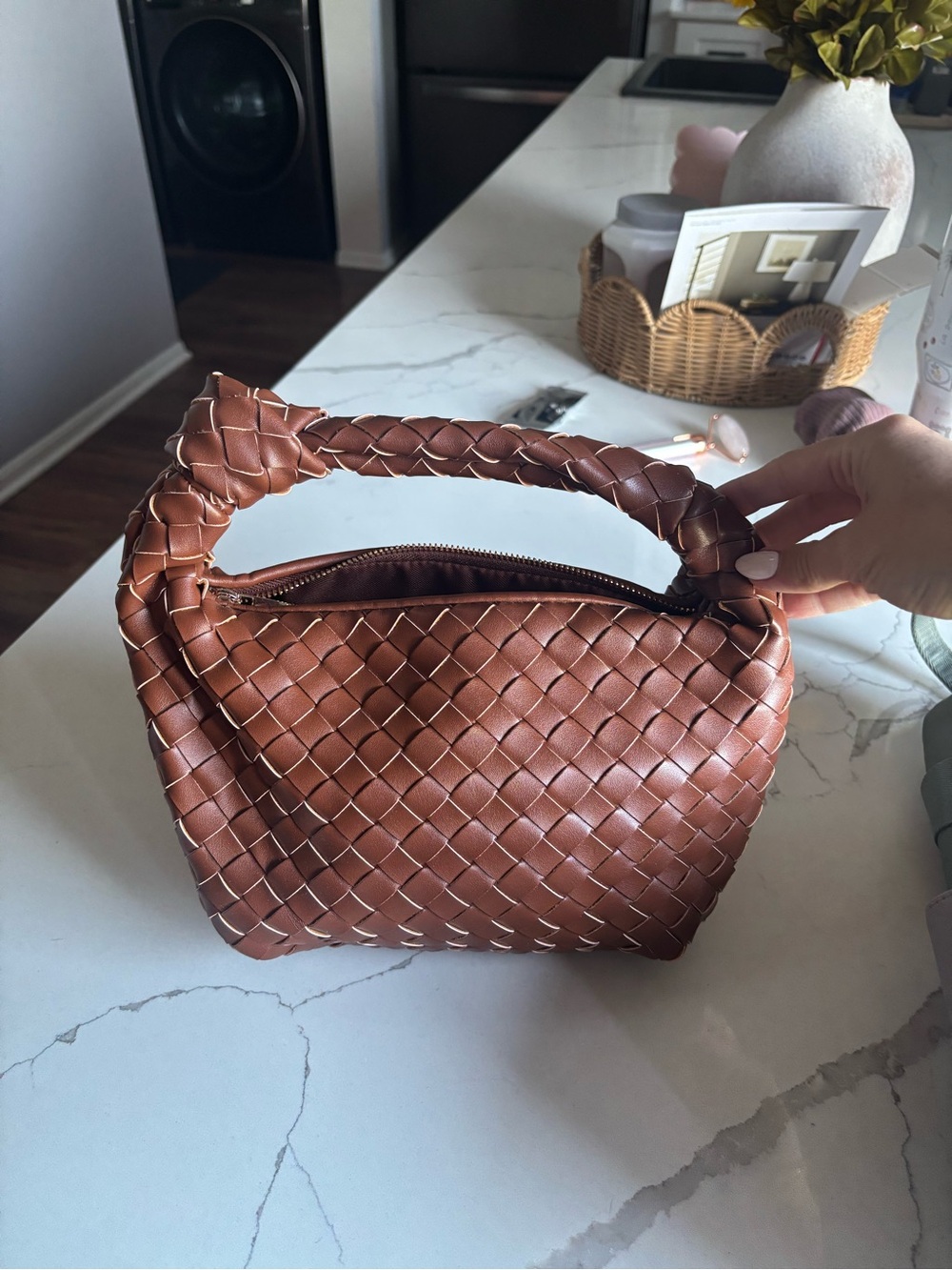 a new day Woven Knot-Handle Shoulder Bag in Brown